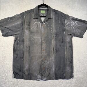 Tommy Bahama 100% Silk Tropical‎ Pineapple Palm Leaf Print Button Up Shirt XL